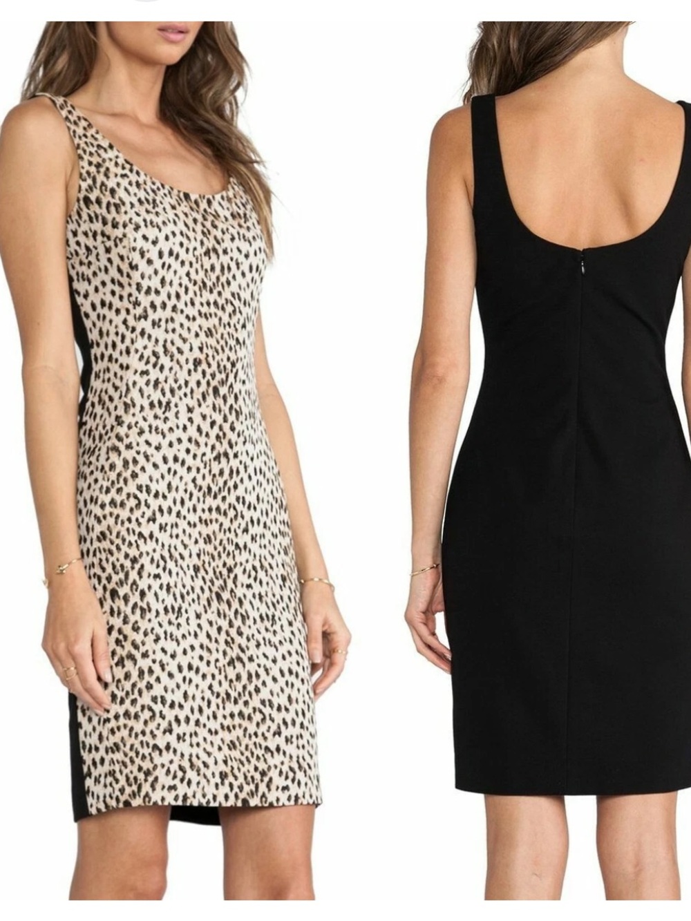 Diane Von Furstenberg  ARIANNA Combo Dress Leopard Caramel Pearl Black Sz 0